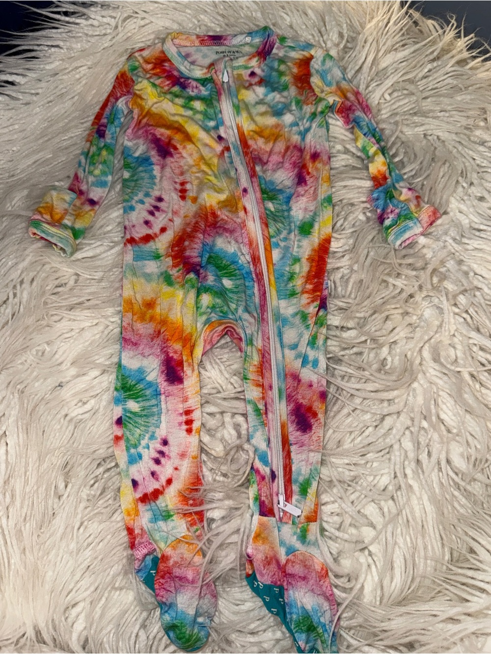 Posh Peanut Tie-Dye Footed One-Piece Pajamas in Rainbow Colors